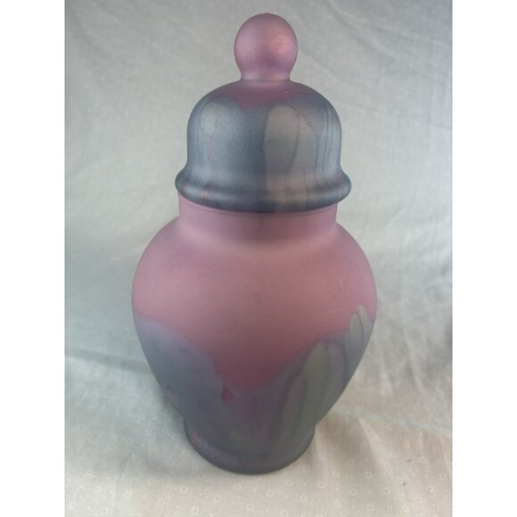 Vtg Reuven Nouveau Art Glass Hand Painted Candy Jar Canister Lid Urn Vase ~9 in - Picture 1 of 8